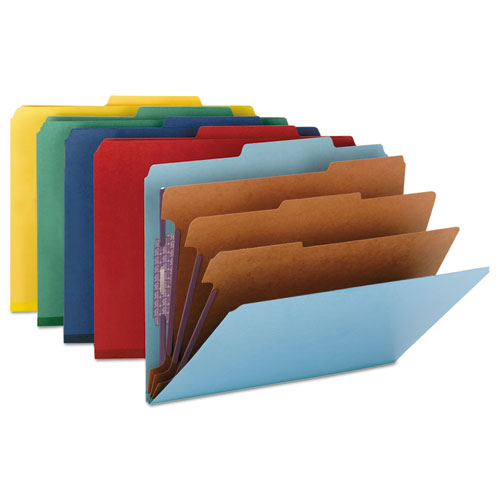 Eight-section Pressboard Top Tab Classification Folders With Safeshield Fasteners, 3 Dividers, Letter Size, Bright Red, 10-bx