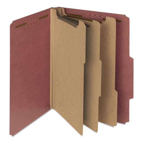 100% Recycled Pressboard Classification Folders, 3 Dividers, Letter Size, Red, 10-box