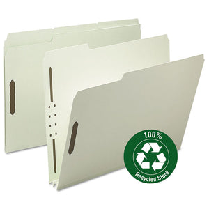 100% Recycled Pressboard Fastener Folders, Letter Size, Gray-green, 25-box