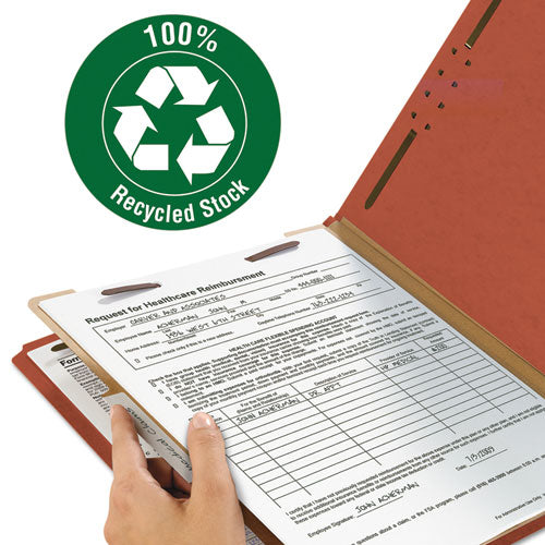 100% Recycled Pressboard Classification Folders, 1 Divider, Legal Size, Red, 10-box