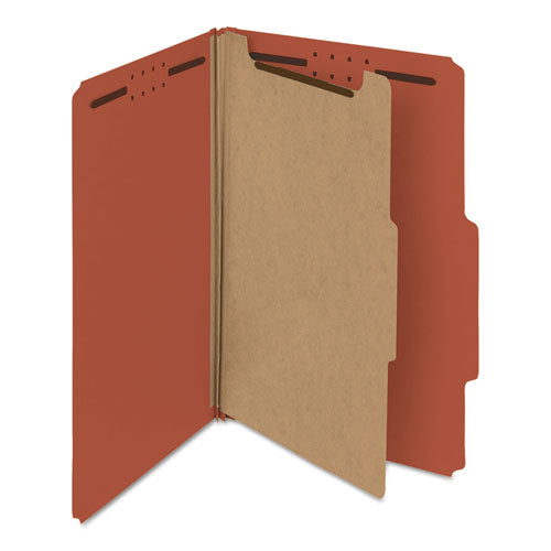 100% Recycled Pressboard Classification Folders, 1 Divider, Legal Size, Red, 10-box