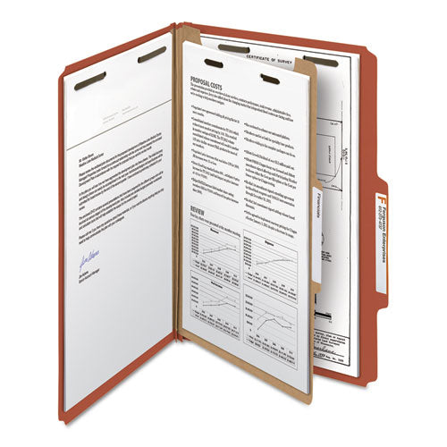 100% Recycled Pressboard Classification Folders, 1 Divider, Legal Size, Red, 10-box