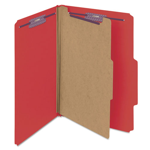 Four-section Pressboard Top Tab Classification Folders With Safeshield Fasteners, 1 Divider, Legal Size, Bright Red, 10-box