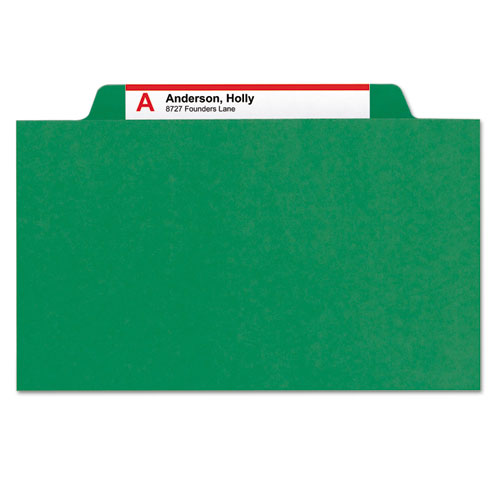 Four-section Pressboard Top Tab Classification Folders With Safeshield Fasteners, 1 Divider, Legal Size, Green, 10-box