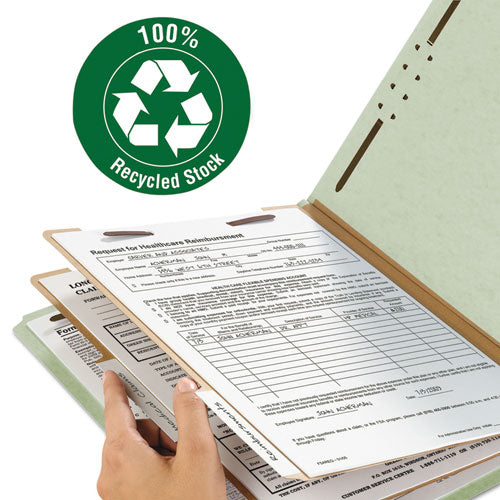 100% Recycled Pressboard Classification Folders, 2 Dividers, Legal Size, Gray-green, 10-box