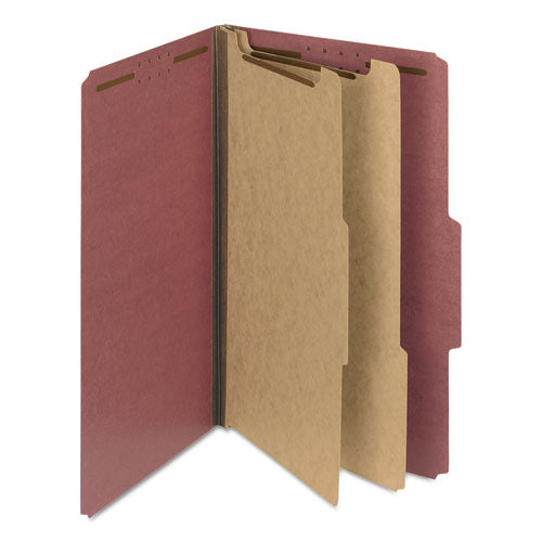 100% Recycled Pressboard Classification Folders, 2 Dividers, Legal Size, Red, 10-box