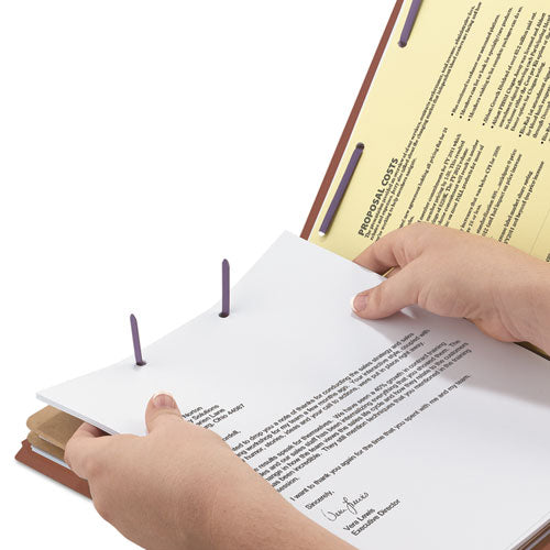 Pressboard Classification Folders With Safeshield Coated Fasteners, 2-5 Cut, 2 Dividers, Legal Size, Red, 10-box