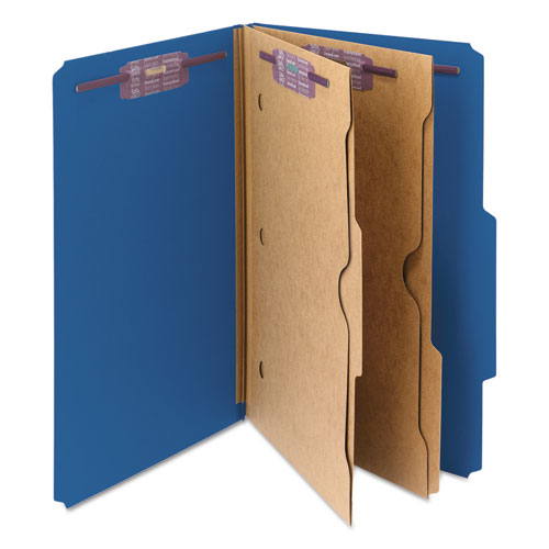 6-section Pressboard Top Tab Pocket-style Classification Folders W- Safeshield Fasteners, 2 Dividers, Legal, Dark Blue, 10-bx