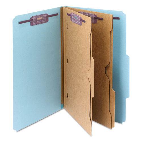 6-section Pressboard Top Tab Pocket-style Classification Folders With Safeshield Fasteners, 2 Dividers, Legal, Blue, 10-bx