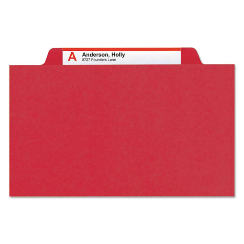 6-section Pressboard Top Tab Pocket-style Classification Folders With Safeshield Fasteners, 2 Dividers, Legal, Red, 10-bx