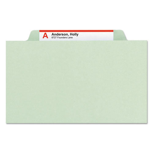 Pressboard Classification Folders With Safeshield Coated Fasteners, 2-5 Cut, 3 Dividers, Legal Size, Gray-green, 10-box