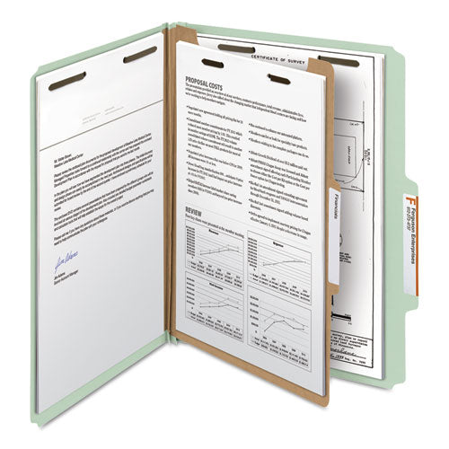 100% Recycled Pressboard Classification Folders, 3 Dividers, Legal Size, Gray-green, 10-box