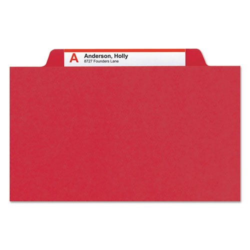 Eight-section Pressboard Top Tab Classification Folders With Safeshield Fasteners, 3 Dividers, Legal Size, Bright Red, 10-box