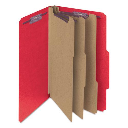 Eight-section Pressboard Top Tab Classification Folders With Safeshield Fasteners, 3 Dividers, Legal Size, Bright Red, 10-box