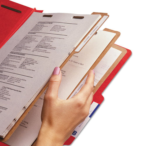 Eight-section Pressboard Top Tab Classification Folders With Safeshield Fasteners, 3 Dividers, Legal Size, Bright Red, 10-box