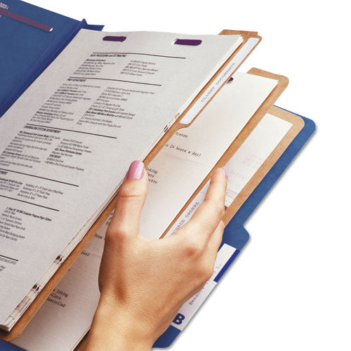 Eight-section Pressboard Top Tab Classification Folders With Safeshield Fasteners, 3 Dividers, Legal Size, Dark Blue, 10-box
