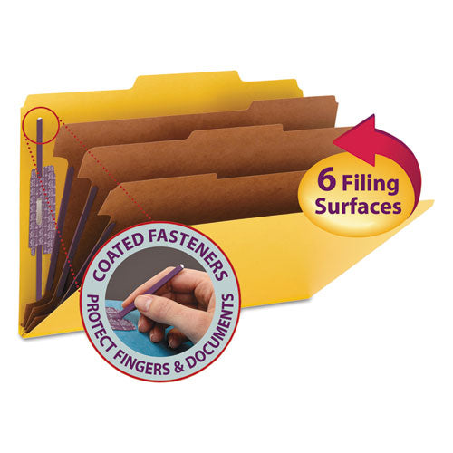 Eight-section Pressboard Top Tab Classification Folders With Safeshield Fasteners, 3 Dividers, Legal Size, Yellow, 10-box