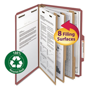 100% Recycled Pressboard Classification Folders, 3 Dividers, Legal Size, Red, 10-box