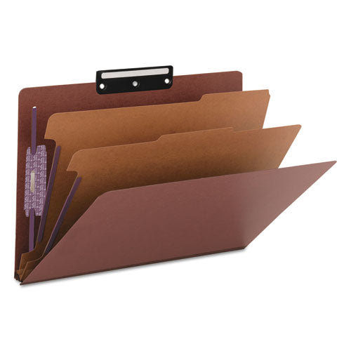 Pressboard Classification Folders With Safeshield Coated Fasteners, 1-3-cut, 2 Dividers, Legal Size, Red, 10-box