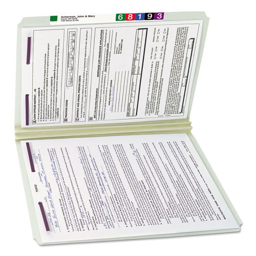 Recycled Pressboard Folders With Two Safeshield Coated Fasteners, Straight Tab, 2" Expansion, Legal Size, Gray-green, 25-box