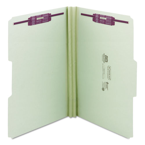 Recycled Pressboard Folders With Two Safeshield Coated Fasteners, 1-3-cut Tabs, 2" Expansion, Legal Size, Gray-green, 25-box