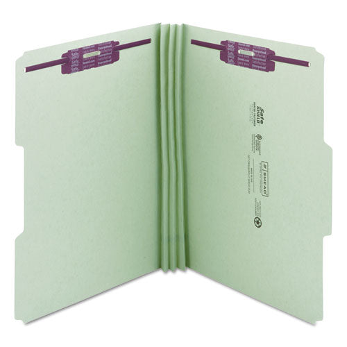 Recycled Pressboard Folders With Two Safeshield Coated Fasteners, 1-3-cut Tabs, 3" Expansion, Legal Size, Gray-green, 25-box
