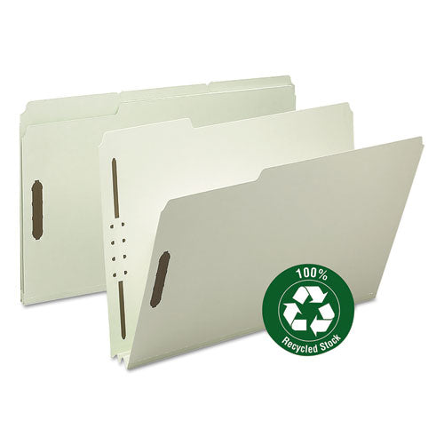 100% Recycled Pressboard Fastener Folders, Legal Size, Gray-green, 25-box