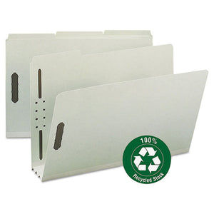 100% Recycled Pressboard Fastener Folders, Legal Size, Gray-green, 25-box