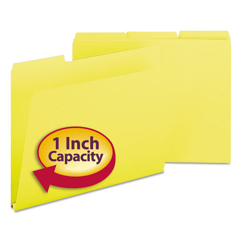 Expanding Recycled Heavy Pressboard Folders, 1-3-cut Tabs, 1" Expansion, Letter Size, Yellow, 25-box