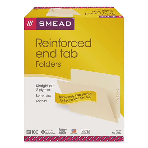 Heavyweight Manila End Tab Folders, 9.5" Front, Straight Tab, Letter Size, 100-box