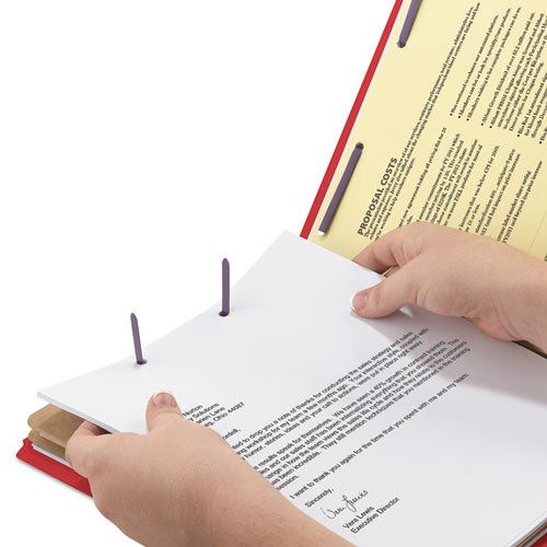 End Tab Pressboard Classification Folders With Safeshield Fasteners, 2 Dividers, Letter Size, Bright Red, 10-box