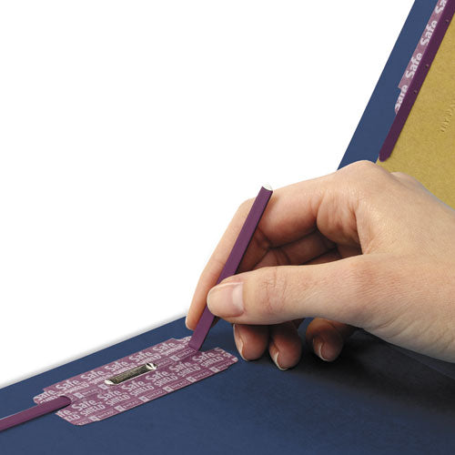 End Tab Pressboard Classification Folders With Safeshield Fasteners, 2 Dividers, Letter Size, Dark Blue, 10-box