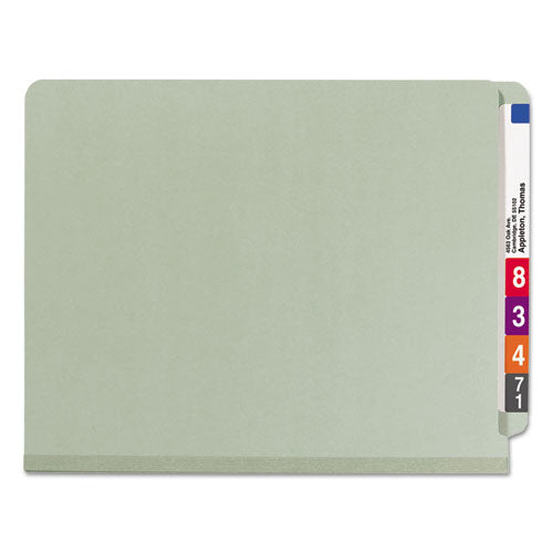 End Tab Pressboard Classification Folders With Safeshield Coated Fasteners, 1 Divider, Letter Size, Gray-green, 10-box