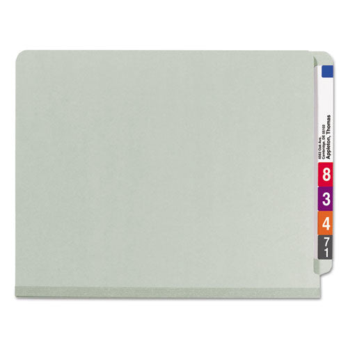 End Tab Pressboard Classification Folders With Safeshield Coated Fasteners, 2 Dividers, Letter Size, Gray-green, 10-box