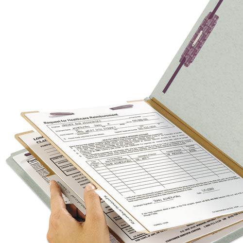 End Tab Pressboard Classification Folders With Safeshield Coated Fasteners, 2 Dividers, Letter Size, Gray-green, 10-box
