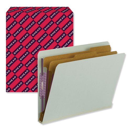 End Tab Pressboard Classification Folders With Safeshield Coated Fasteners, 2 Dividers, Letter Size, Gray-green, 10-box