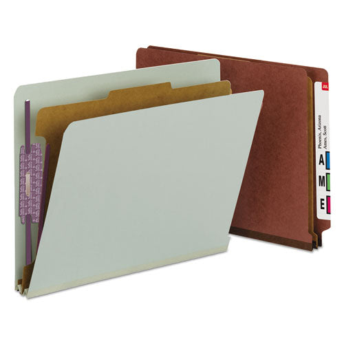 End Tab Pressboard Classification Folders With Safeshield Coated Fasteners, 3 Dividers, Letter Size, Gray-green, 10-box