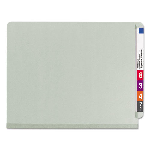 End Tab Pressboard Classification Folders With Safeshield Coated Fasteners, 3 Dividers, Letter Size, Gray-green, 10-box