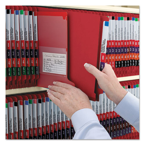 End Tab Pressboard Classification Folders With Safeshield Fasteners, 2 Dividers, Legal Size, Bright Red, 10-box