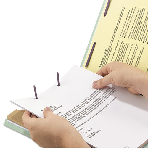 End Tab Pressboard Classification Folders With Safeshield Coated Fasteners, 1 Divider, Legal Size, Gray-green, 10-box