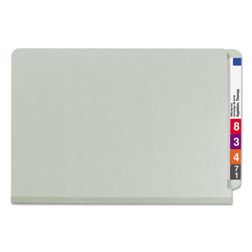 End Tab Pressboard Classification Folders With Safeshield Coated Fasteners, 2 Dividers, Legal Size, Gray-green, 10-box