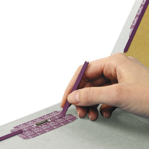 End Tab Pressboard Classification Folders With Safeshield Coated Fasteners, 2 Dividers, Legal Size, Gray-green, 10-box
