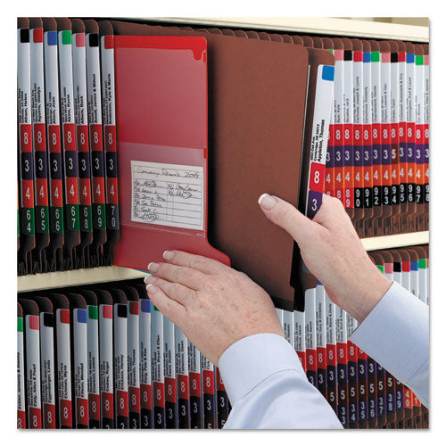 End Tab Pressboard Classification Folders With Safeshield Coated Fasteners, 2 Dividers, Legal Size, Red, 10-box