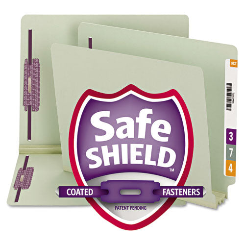 End Tab 1" Expansion Pressboard File Folders W-two Safeshield Coated Fasteners, Straight Tab, Legal Size, Gray-green, 25-box