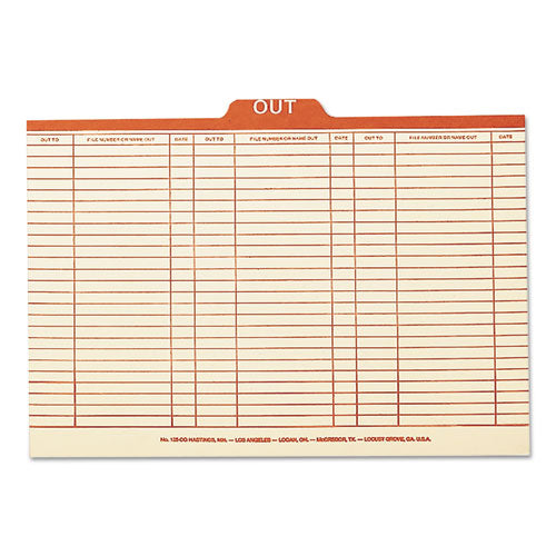 Manila Out Guides, Printed Form Style, 1-5-cut Top Tab, Out, 8.5 X 14, Manila, 100-box