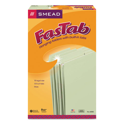 Fastab Hanging Folders, Legal Size, 1-3-cut Tab, Moss, 20-box