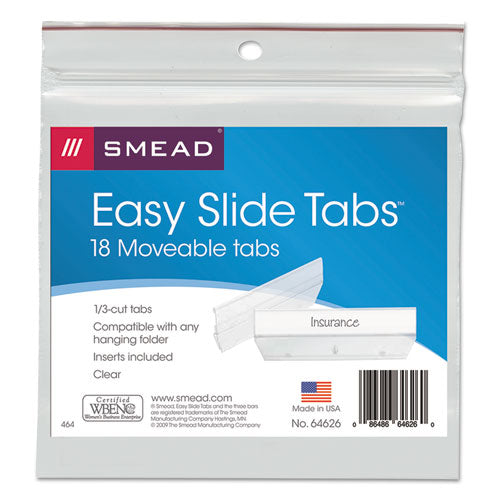 Easy Slide Hanging Folder Tab, 1-3-cut Tabs, White-clear, 3.5" Wide, 18-pack