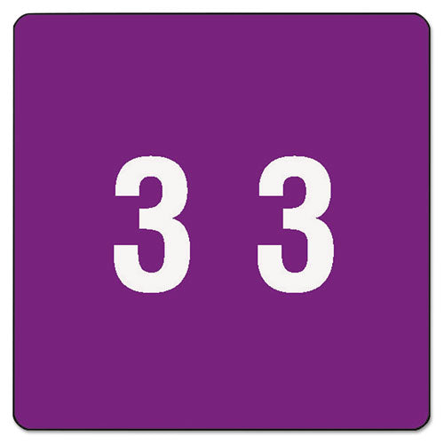 Numerical End Tab File Folder Labels, 3, 1.5 X 1.5, Purple, 250-roll