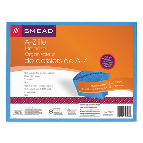 Open Top A-z Expanding File W- Antimicrobial Product Protection, 21 Sections, 1-21-cut Tab, Letter Size, Blue
