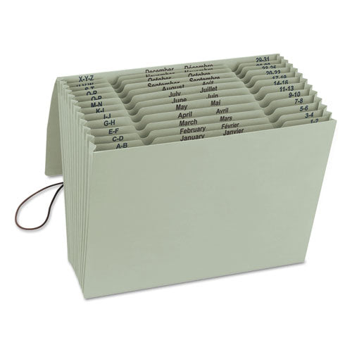 100% Recycled Colored Expanding Files, 12 Sections, 1-12-cut Tab, Letter Size, Green Tea